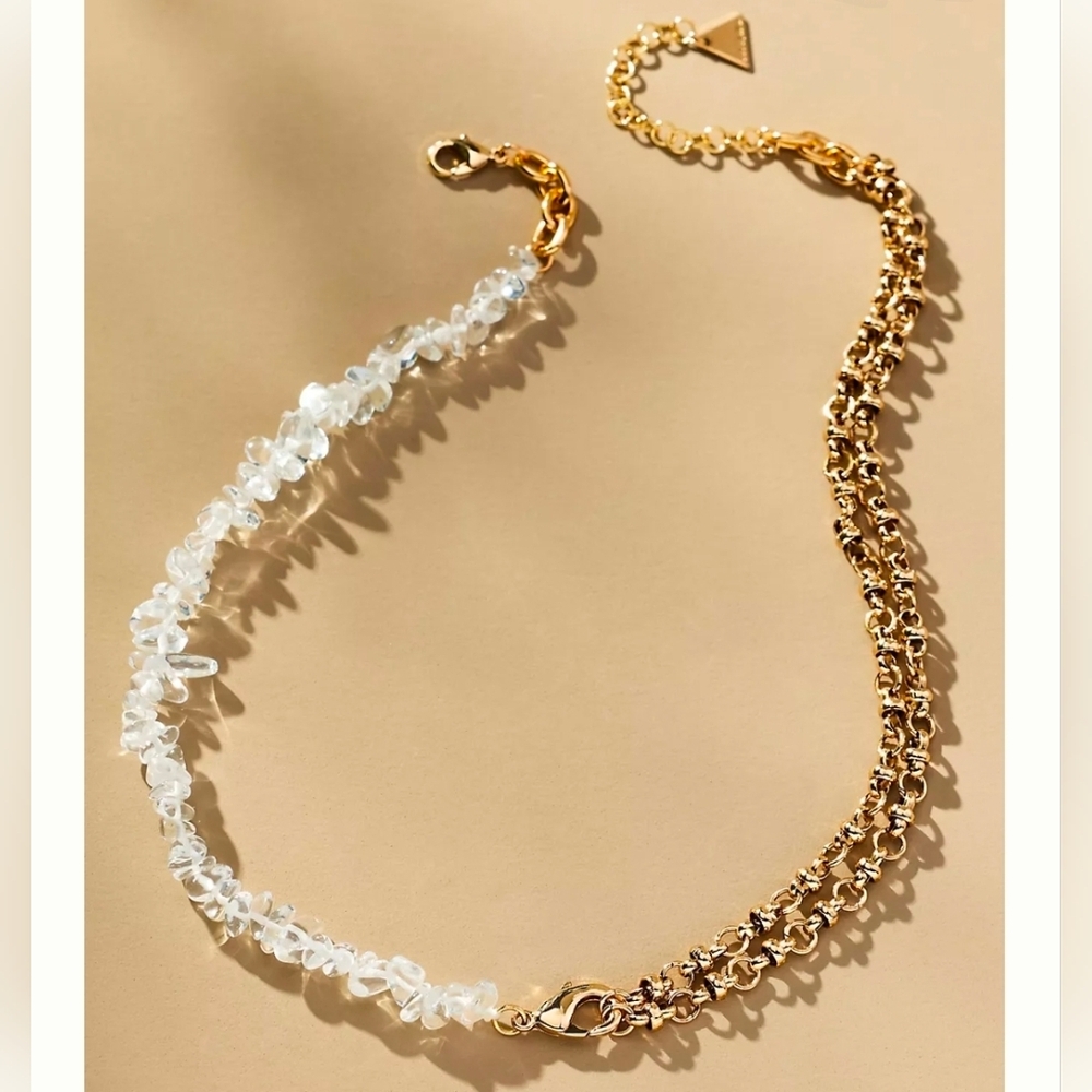 Anthropologie Half Rock Crystal Chain Necklace